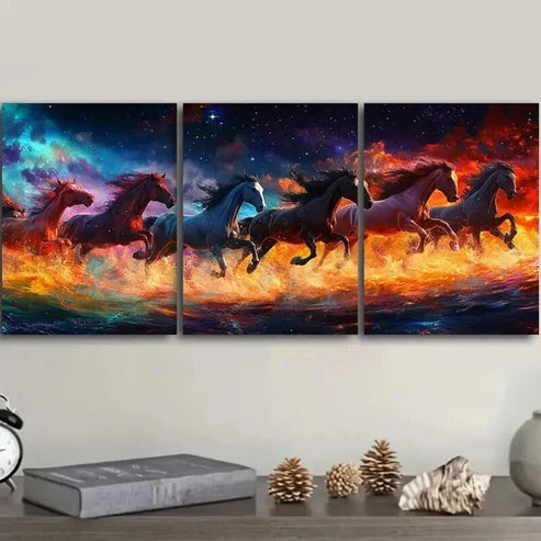 3pcs Vibrant Horses Running Darkness Perfect Wall Art Set Canvas Unframed - High Quality Print 100% Australian Made Wall Canvas
