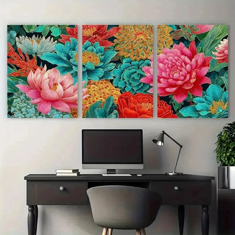 3pcs Vibrant Floral & Nature Scenery Perfect Wall Art Set Canvas Framed 50x70cm - High Quality Print 100% Australian Made Wall Canvas Ready to Hang