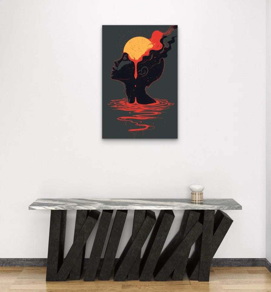 Melting Sun and Human Profile Silhouette 40x60cm Metal Print Ready to Hang