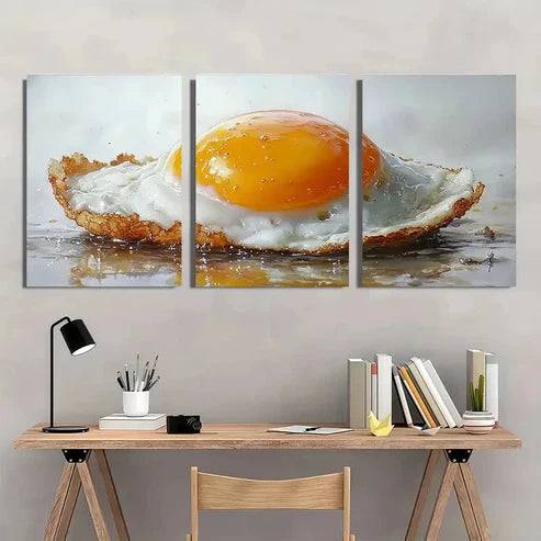 3pcs Sunnyside Up Egg Kitchen Vibrant Wall Art Set Canvas Unframed - High Quality Print 100% Australian Made Wall Canvas