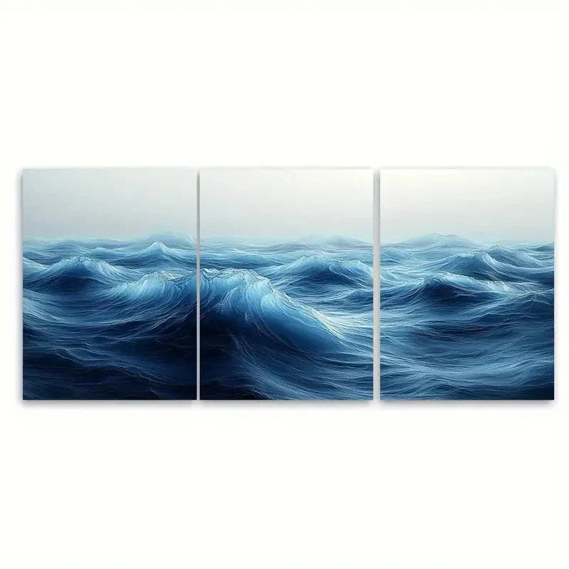 3pcs C Abstract Ocean Waves Wall Art Set Canvas Framed 50x70cm - High Quality Print 100% Australian Made Wall Canvas Ready to Hang - Bella Home Decor
