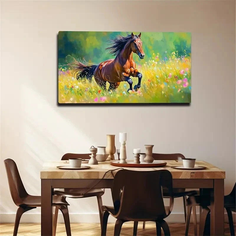 Galloming Horse Suitable Wall Art Canvas Office Home Room Framed 120x60cm