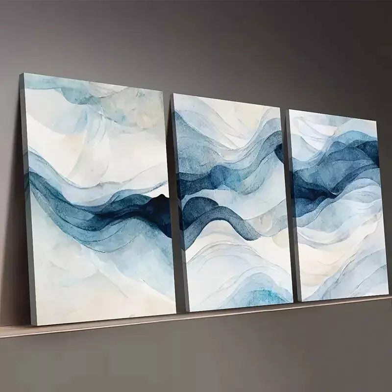 3pcs Light Luxury Style Abstract Geometric Blue Wall Art Set Canvas Framed 50x70cm - High Quality Print 100% Australian Made Wall Canvas Ready to Hang - Bella Home Decor