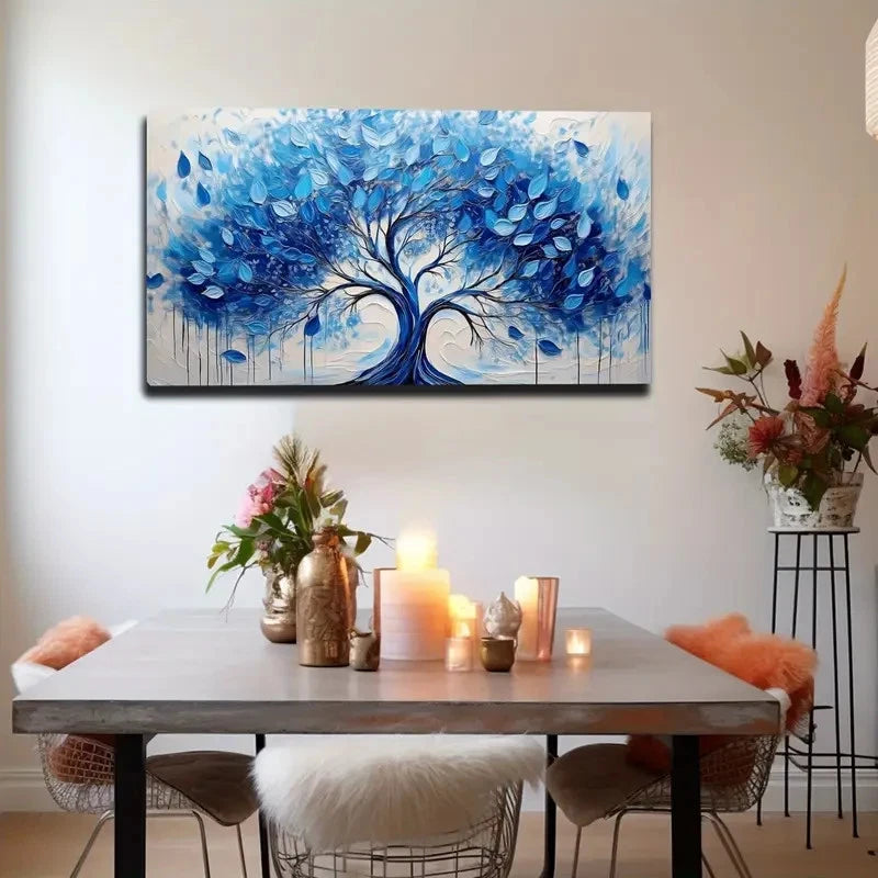Vibrant Blue Tree with Falling Wall Art canvas office home room framed 120x60cm - Bella Home Decor