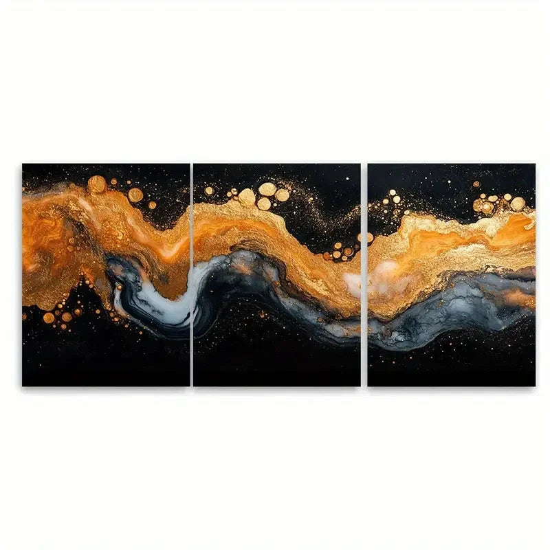 3pcs Golden, Black, And White Marble Effect Wall Art Set Canvas Framed 60x90cm - High Quality Print 100% Australian Made Wall Canvas Ready to Hang - Bella Home Decor