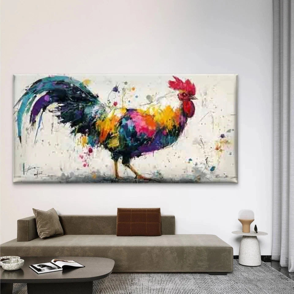 Vibrant Abstract Rooster Wall Art Canvas Office Home Room Framed 120x60cm