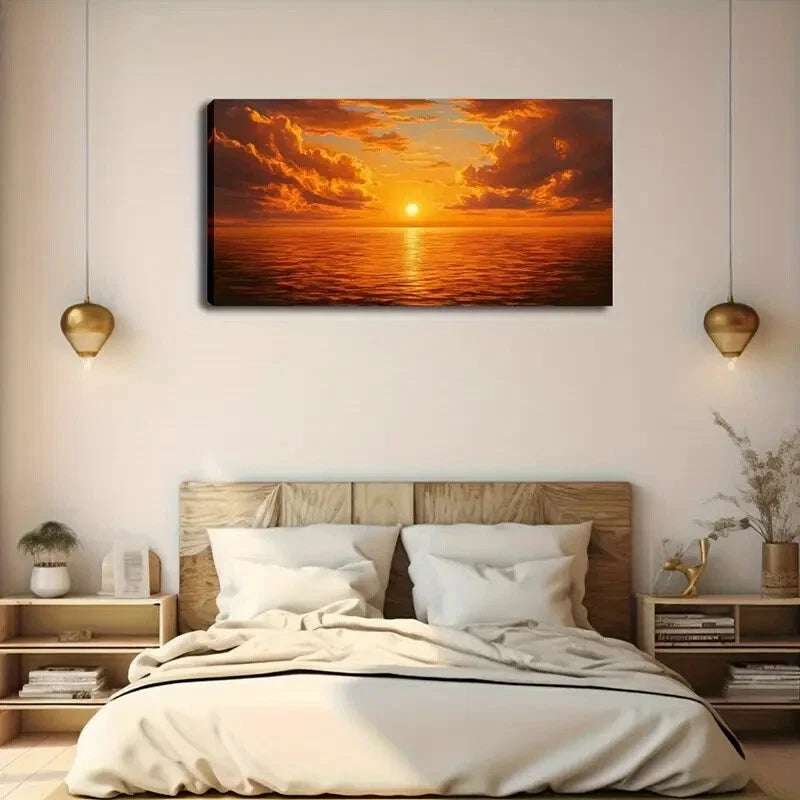 Vibrant Orange & Red Sky Over Wall Art Canvas Office Home Room Framed 120x60cm - Bella Home Decor