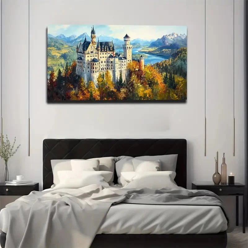 Fairy Tale Dream Castle Wall Art Canvas Office Home Room Framed 120x60cm