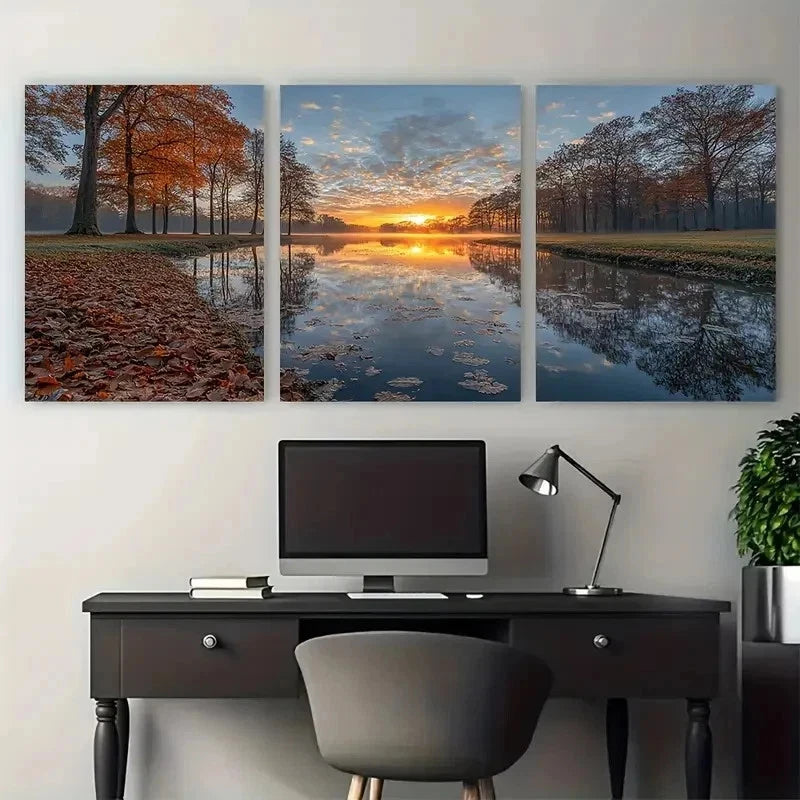 3pcs Bord Du Ruisseau Nature Perfect Wall Art Set Canvas Framed 50x70cm - High Quality Print 100% Australian Made Wall Canvas Ready to Hang - Bella Home Decor