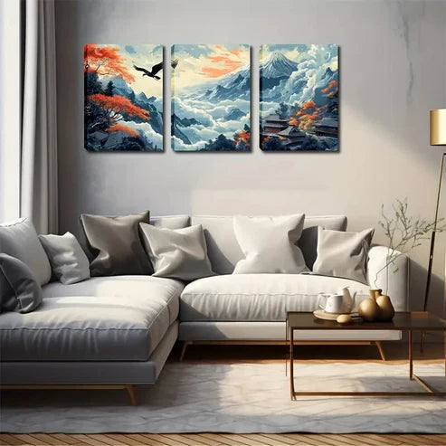 3pcs Red Foliage Mountain Landscape Wall Art Set Canvas Unframed - High Quality Print 100% Australian Made Wall Canvas