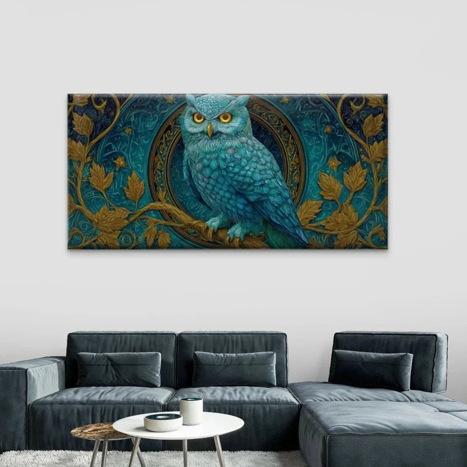 Ornate Owl Painting Wall Art Canvas Office Home Room Framed 120x60cm