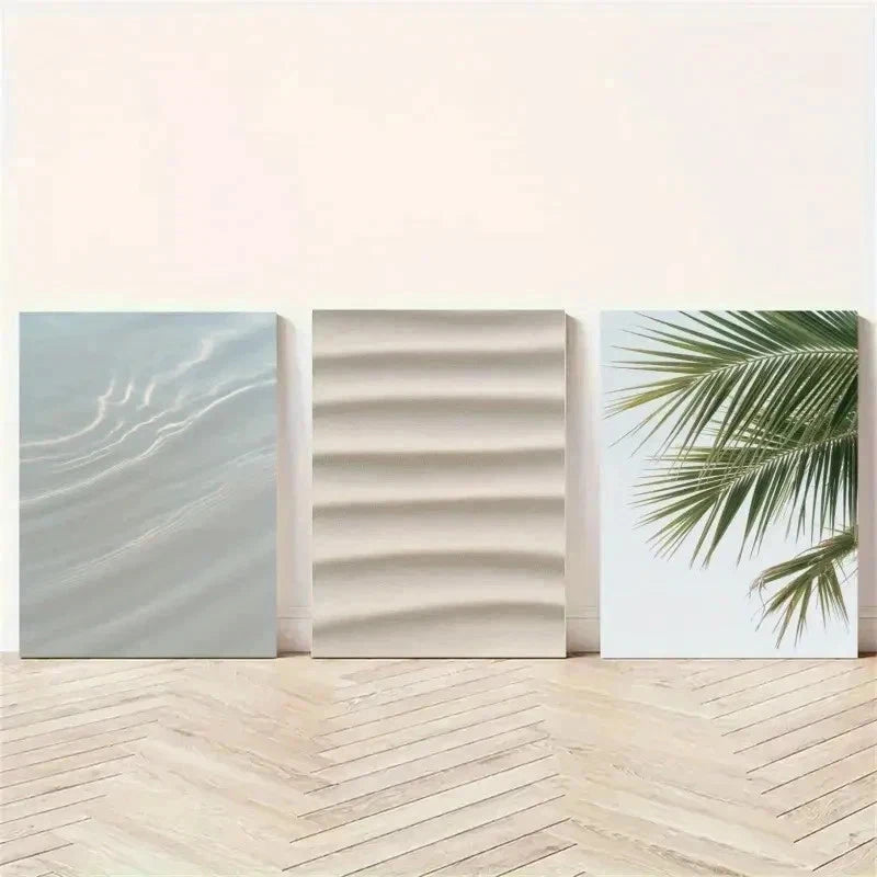 3pcs Water Reflection, Sand Texture, Palm Leaf Wall Art Canvas Wall Art Set Canvas Framed 40x60cm - High Quality Print 100% Australian Made Wall Canvas Ready to Hang