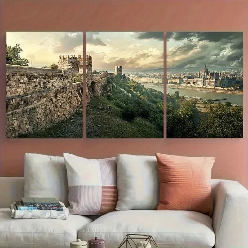 3pcs Vibrant Cityscape & Castle View Perfect Wall Art Set Canvas Framed 40x60cm - High Quality Print 100% Australian Made Wall Canvas Ready to Hang - Bella Home Decor