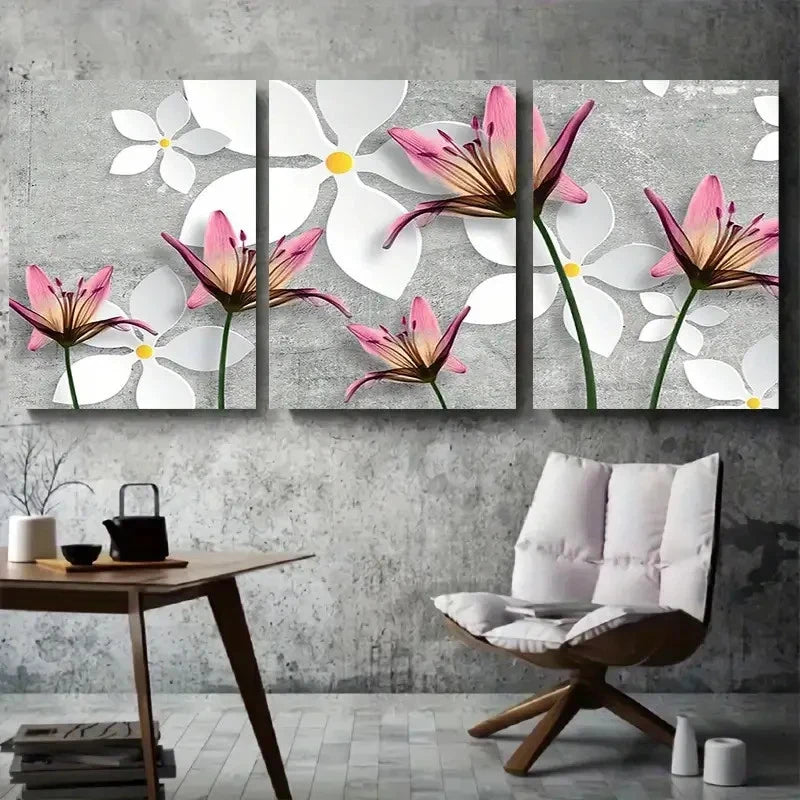 3pcs Pink Lily & White Floral Abstract Wall Art Set Canvas Framed 40x60cm - High Quality Print 100% Australian Made Wall Canvas Ready to Hang
