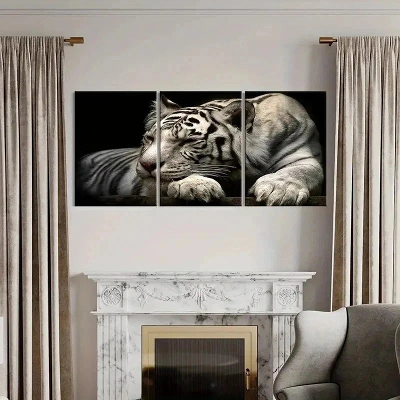 3pcs White Tiger Animal Prints Decor Wall Art Set Canvas Framed 60x90cm - High Quality Print 100% Australian Made Wall Canvas Ready to Hang
