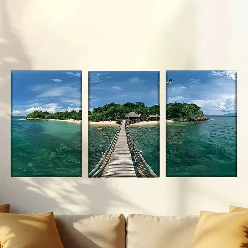 3pcs Hawaiian Resort Island Wall Art Set Canvas Framed 40x60cm - High Quality Print 100% Australian Made Wall Canvas Ready to Hang