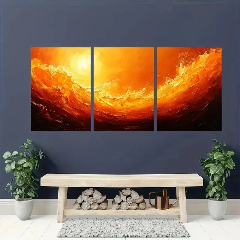 3pcs Abstract Swirl Orange Yellow Beige Design Wall Art Set Canvas Framed 60x90cm - High Quality Print 100% Australian Made Wall Canvas Ready to Hang - Bella Home Decor