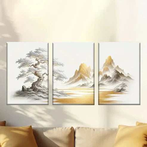 3pcs Painting of Mountain Landscape with a Lake Wall Art Canvas Unframed – High Quality Print 100% Australian Made Wall Canvas