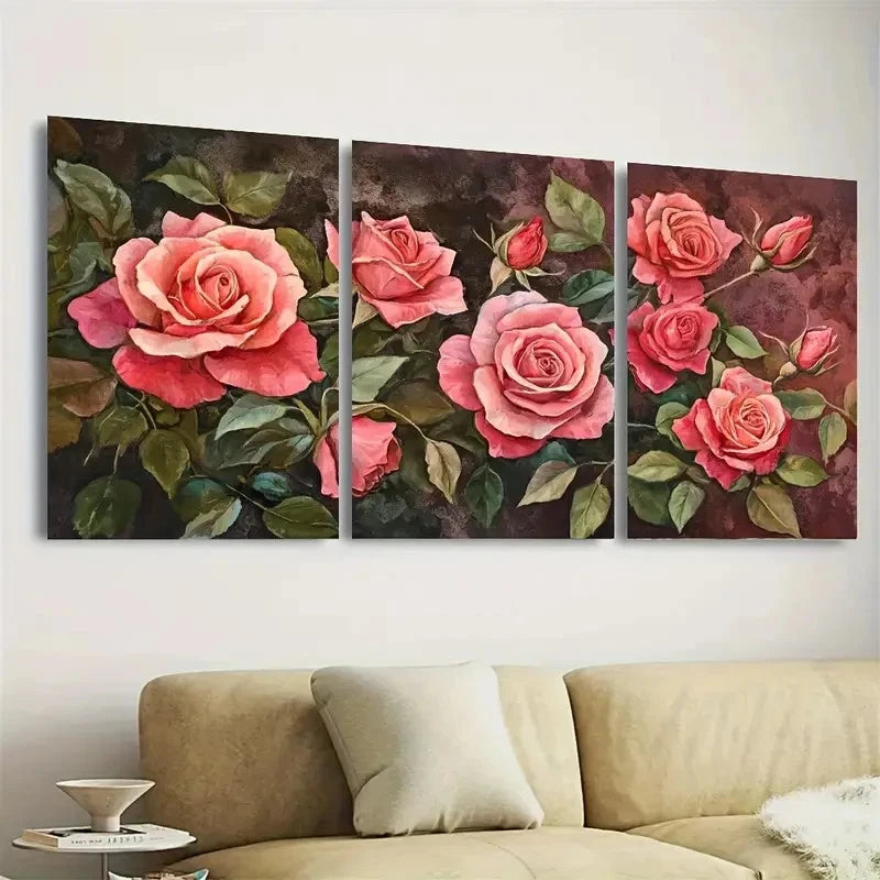 3pcs Vintage Roses Wildflower Wall Art Set Canvas Framed 50x70cm - High Quality Print 100% Australian Made Wall Canvas Ready to Hang - Bella Home Decor