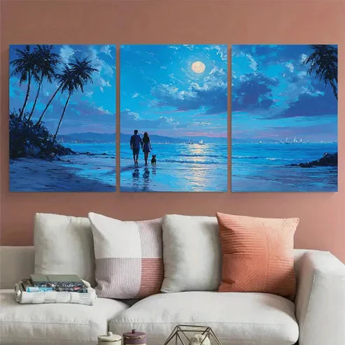 3pcs Romantic Beach Couple Dog Perfect Wall Art Canvas Unframed - High Quality Print 100% Australian Made Wall Canvas