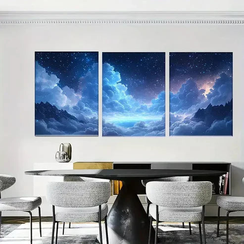 3pcs Starry Night Sky Dreamy Blue Galaxy Wall Art Canvas Unframed - High Quality Print 100% Australian Made Wall Canvas