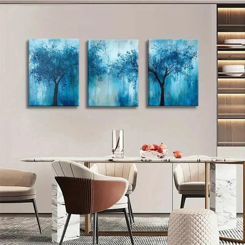 3pcs Abstract Blue Tree Vibrant Forest Scene Wall Art Set Canvas Unframed - High Quality Print 100% Australian Made Wall Canvas - Bella Home Decor