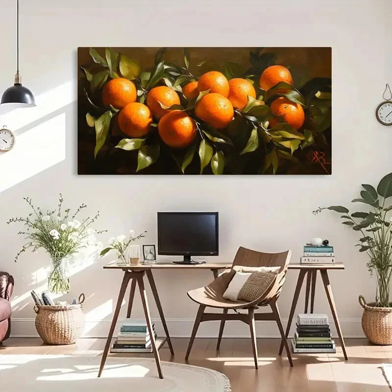 Vibrant Orange Leaves Décor Wall Art Canvas Office Home Room Framed 120x60cm - Bella Home Decor