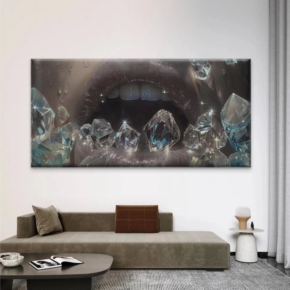 Sparkling Diamond Lips Wall Art Canvas Office Home Room Framed 120x60cm
