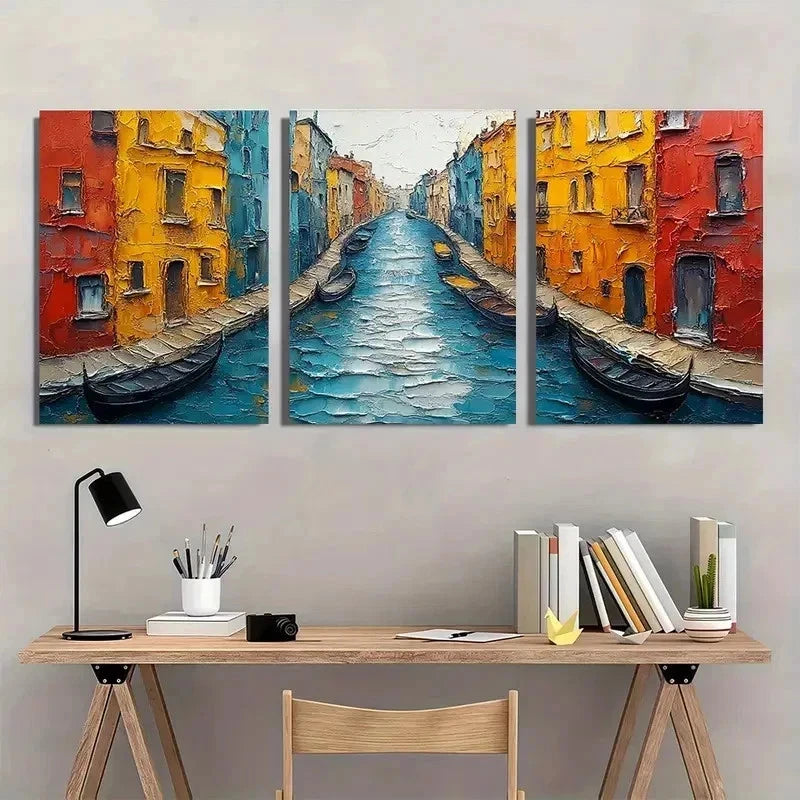 3pcs Gondolas Colorful Buildings Vibrant Perfect Wall Art Set Canvas Framed 40x60cm - High Quality Print 100% Australian Made Wall Canvas Ready to Hang - Bella Home Decor