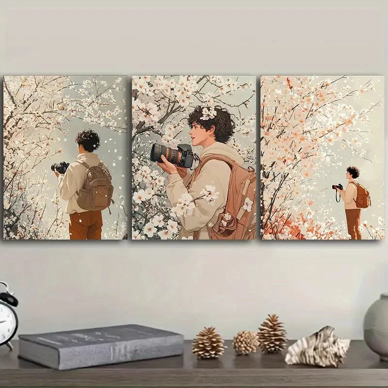3pcs Male Cameraman Holding Camera Wall Art Set Canvas Framed 40x60cm - High Quality Print 100% Australian Made Wall Canvas Ready to Hang