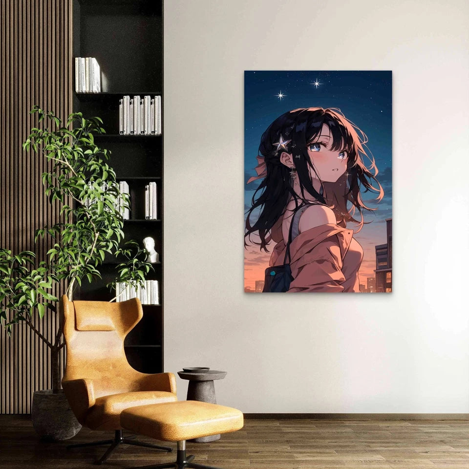 Anime Character With Stars 40x60cm Metal Print Ready to Hang