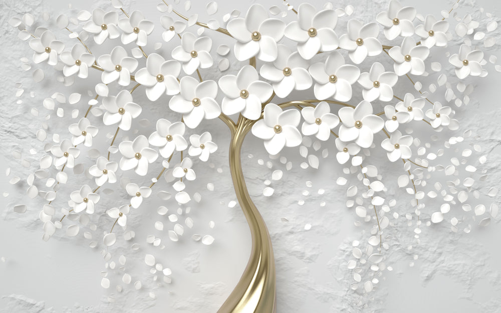 White & Gold Flower Tree 3D Art Design Home Decor Premium Quality Poster Print Choose Your Sizes