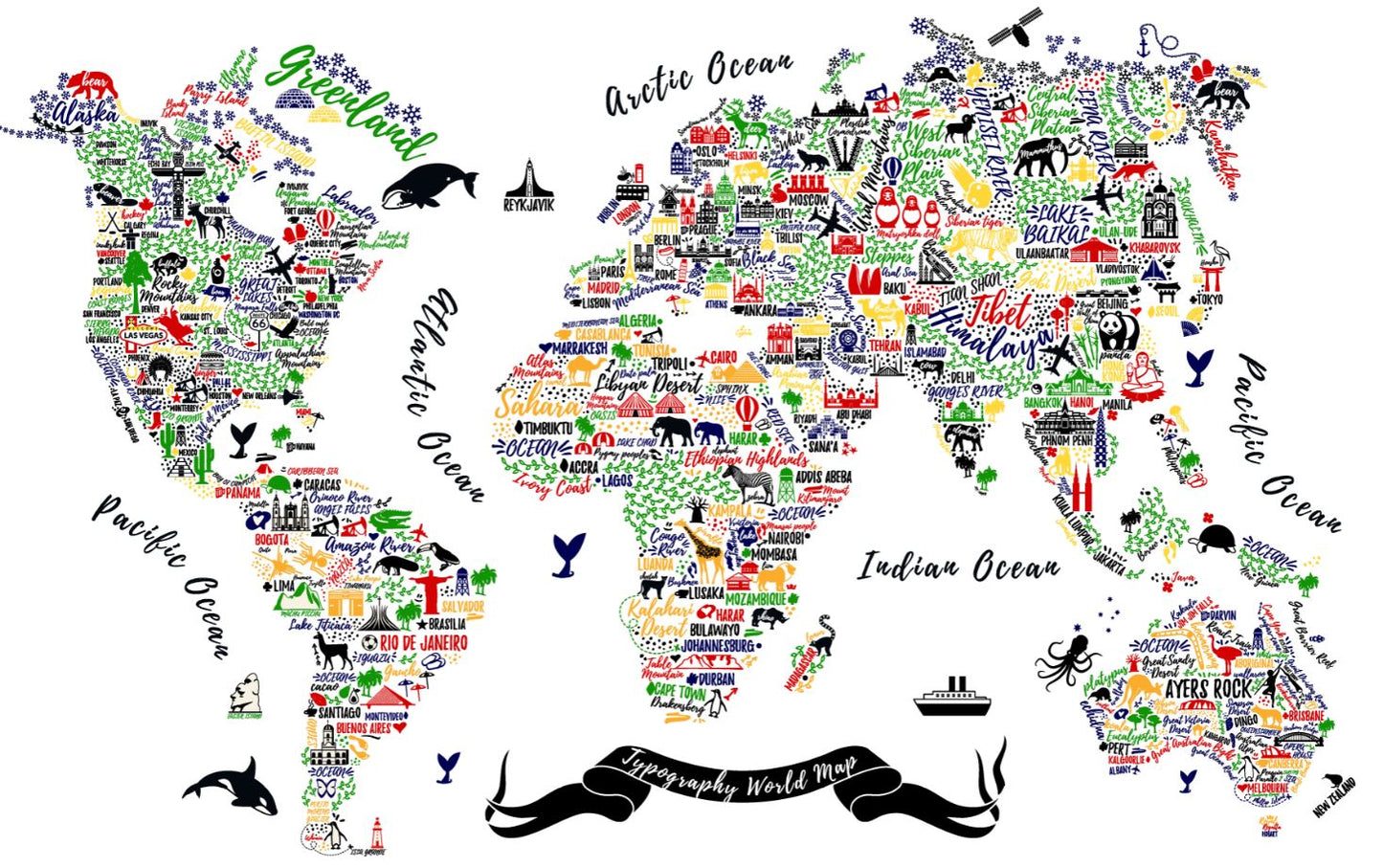 Creative World Map Vector Print 100% Australian Made