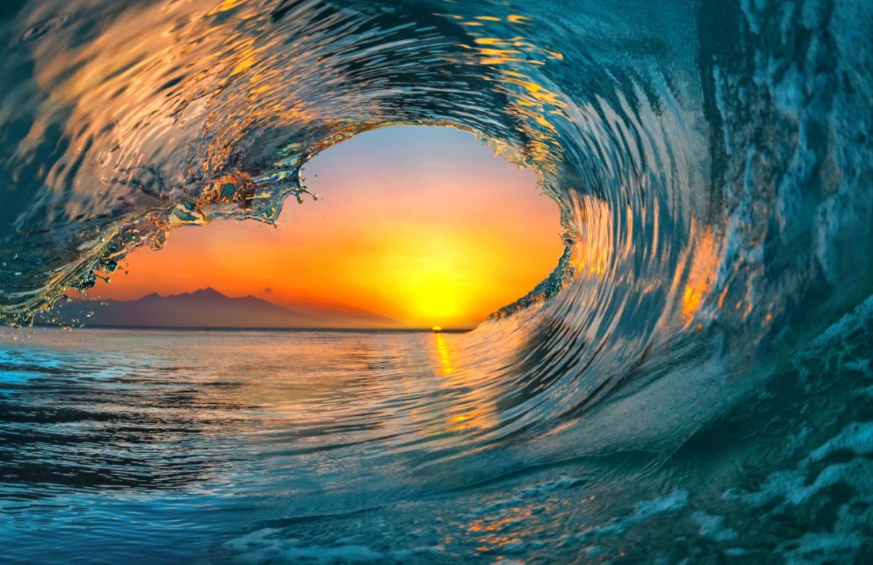 Wallpaper Murals Peel and Stick Removable Sunset View through a Wave Photograph High Quality