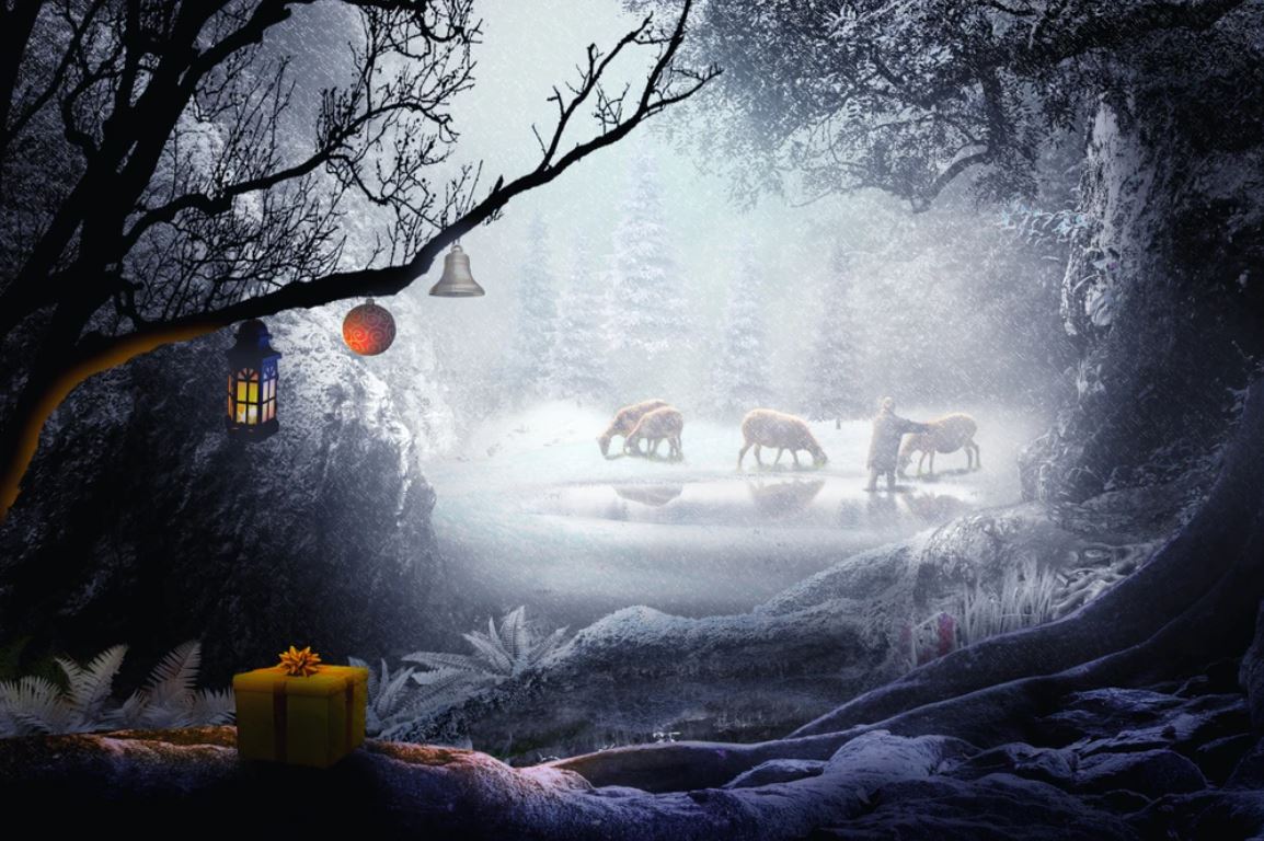 Sheeps & Shepherd in Misty Forest Home Decor Premium Quality Poster Print Choose Your Sizes