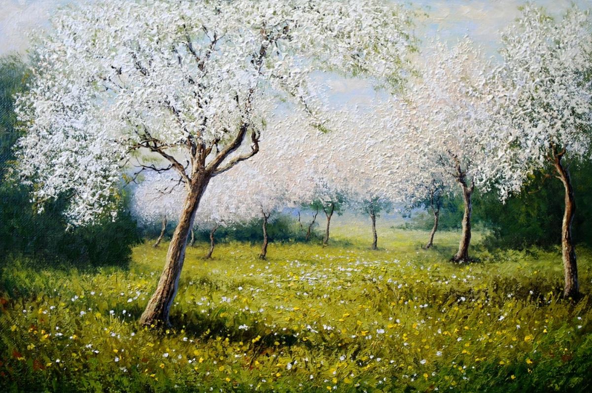 Wallpaper Murals Peel and Stick Removable Tree Park with Flowers Painting High Quality