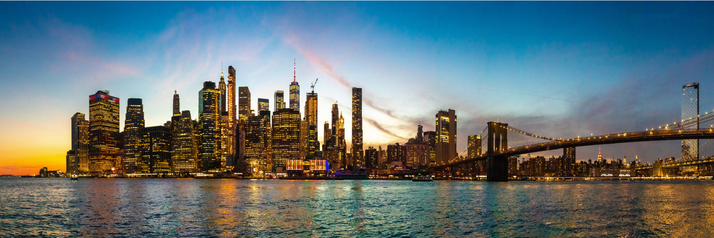 Panoramic Canvas Manhattan City Night View Photograph High Quality 100% Australian Made Wall Canvas Print Ready to Hang