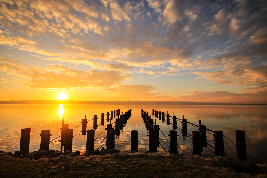 Wooden Pier On Sea Sunset View Print 100% Australian Made