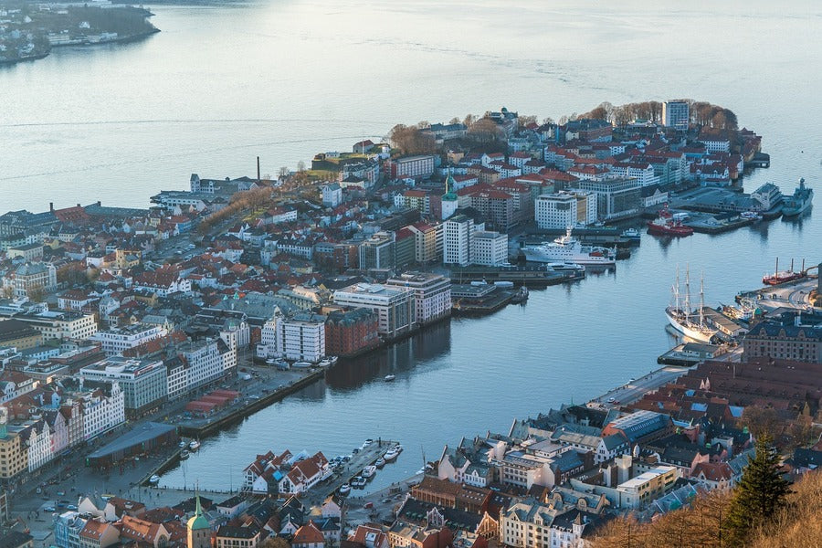 Bergen City Aerial view Photograph, Norway Print 100% Australian Made