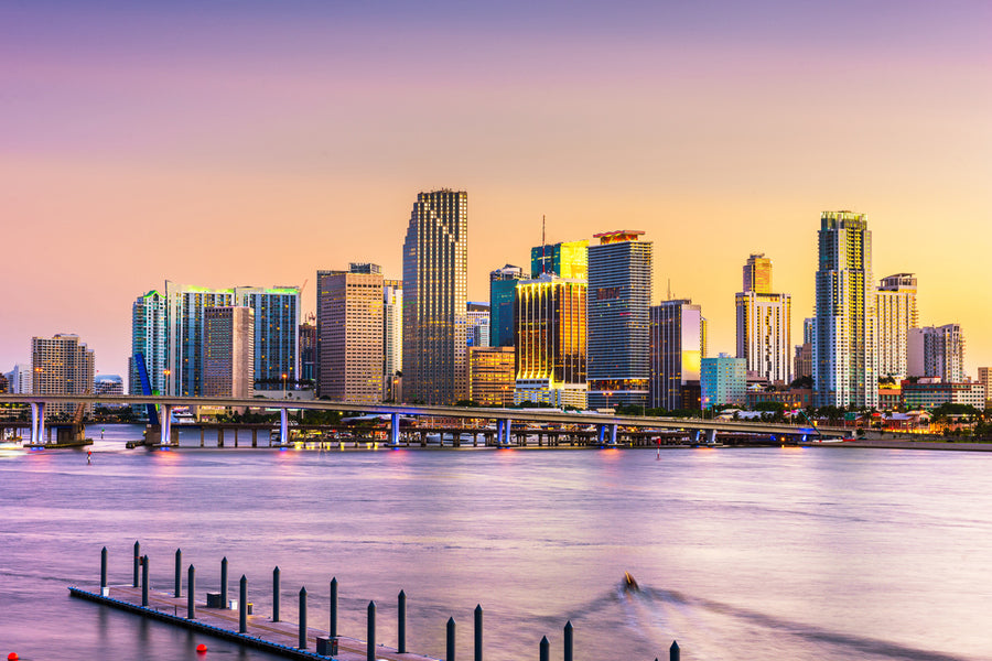 Miami Skyline Sunset Photograph, Florida, USA Print 100% Australian Made