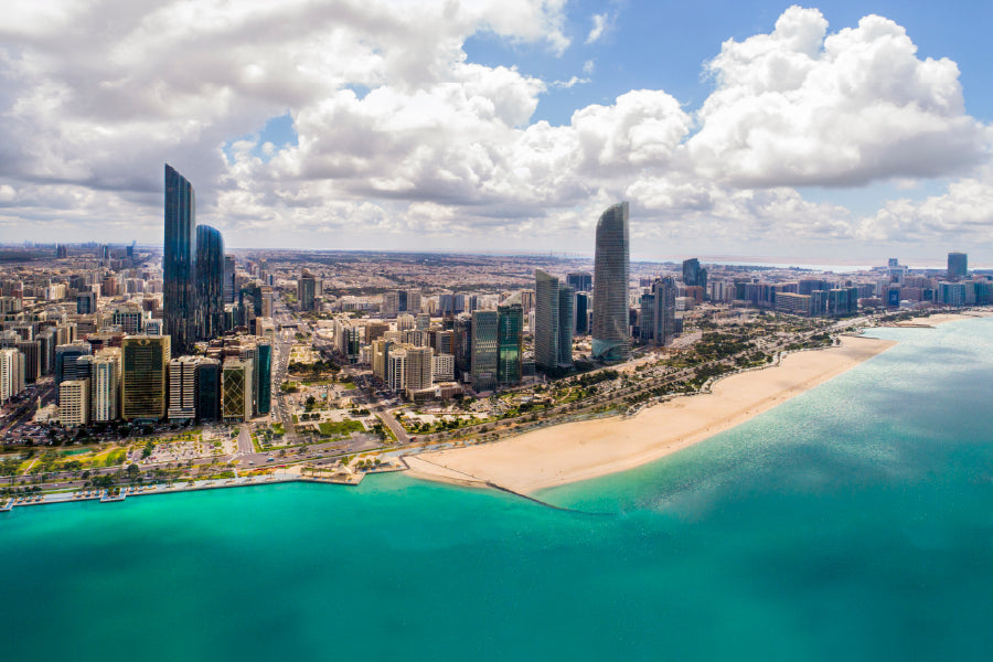 Aerial View Abu Dhabi City & Sea Photograph Home Decor Premium Quality Poster Print Choose Your Sizes