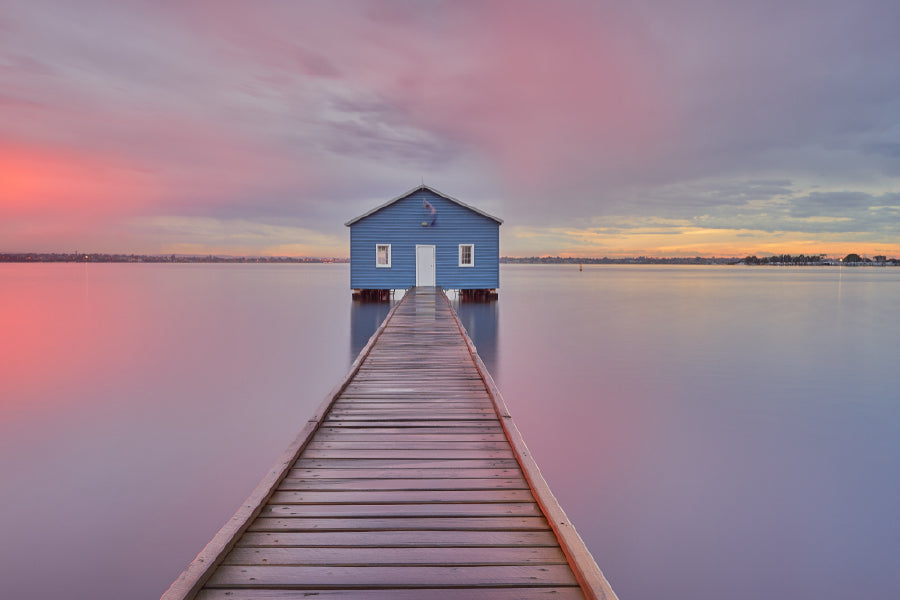 Boathouse on Sea Sunrise Scenery Photograph Print 100% Australian Made