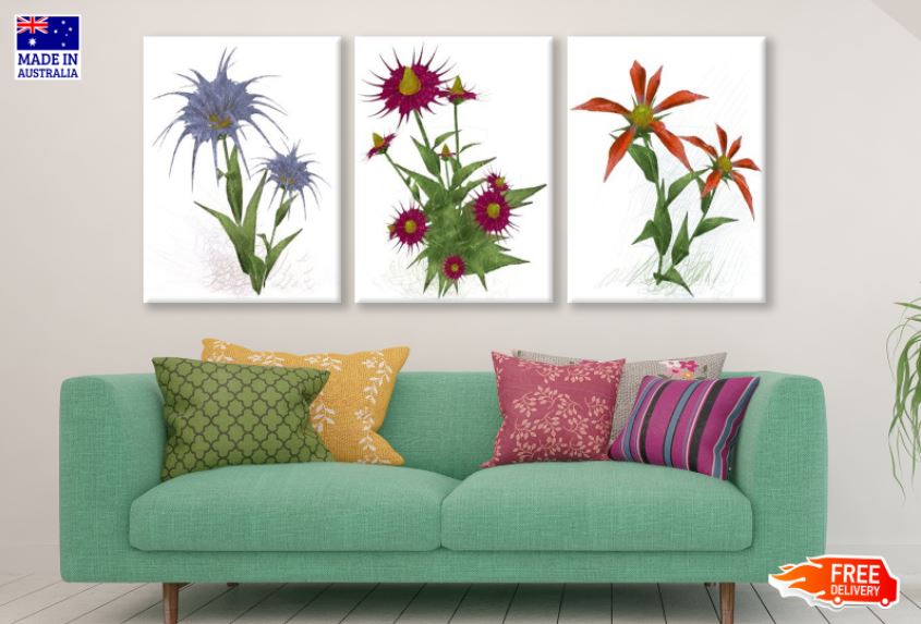 3 Set of Colorful Flowers Painting High Quality Print 100% Australian Made Wall Canvas Ready to Hang