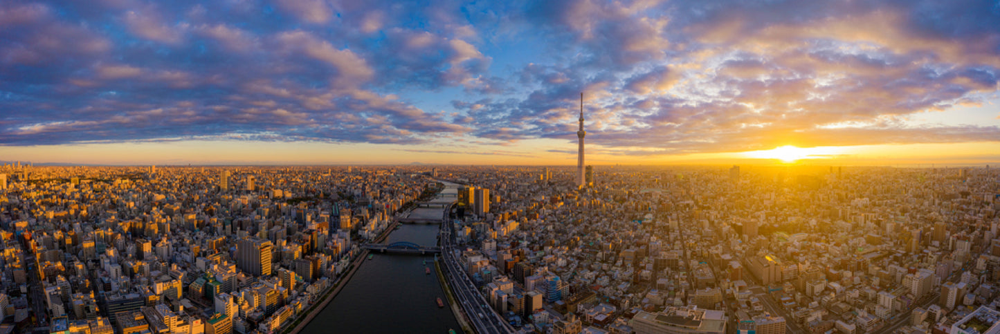 Panoramic Canvas Tokyo City & Sumida River View Photograph High Quality 100% Australian Made Wall Canvas Print Ready to Hang