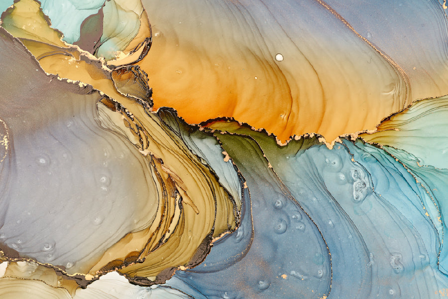 Blue Orange & Gold Abstract Design Home Decor Premium Quality Poster Print Choose Your Sizes