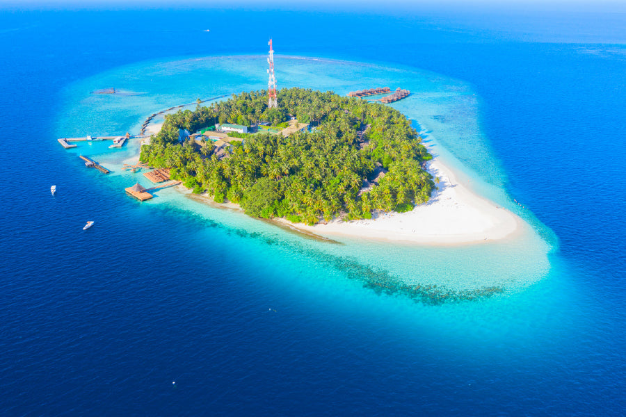 Small Island Aerial View Photograph Maldives Home Decor Premium Quality Poster Print Choose Your Sizes