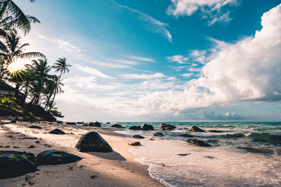 Rocky Seashore Beach & Blue Sky Photograph Home Decor Premium Quality Poster Print Choose Your Sizes