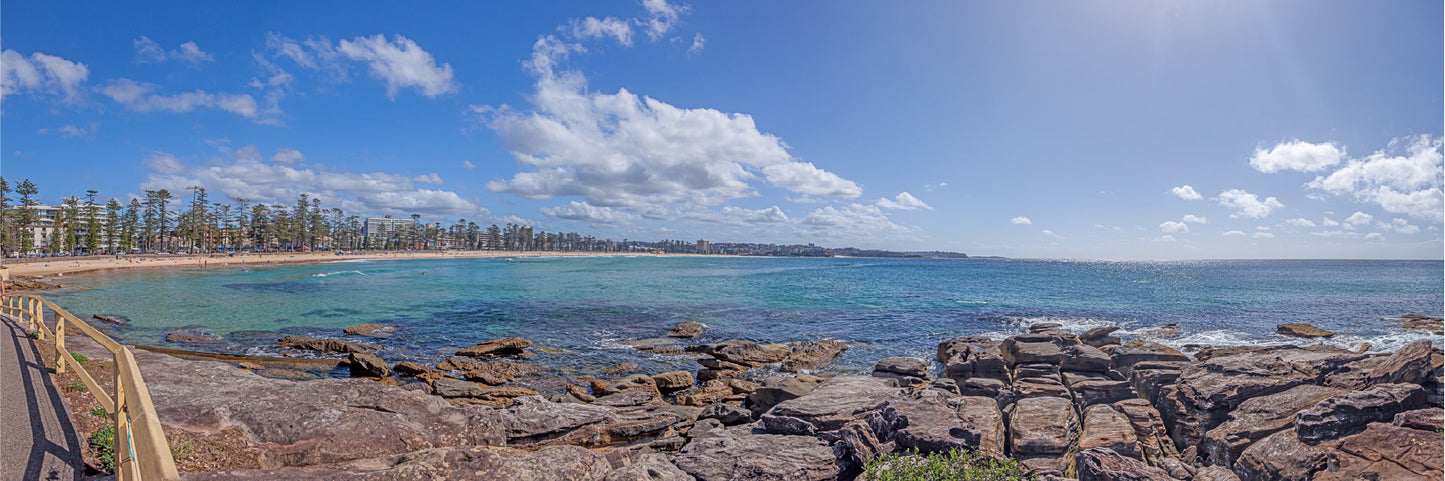 Panoramic Canvas Rocky Manly Beach Photograph High Quality 100% Australian Made Wall Canvas Print Ready to Hang