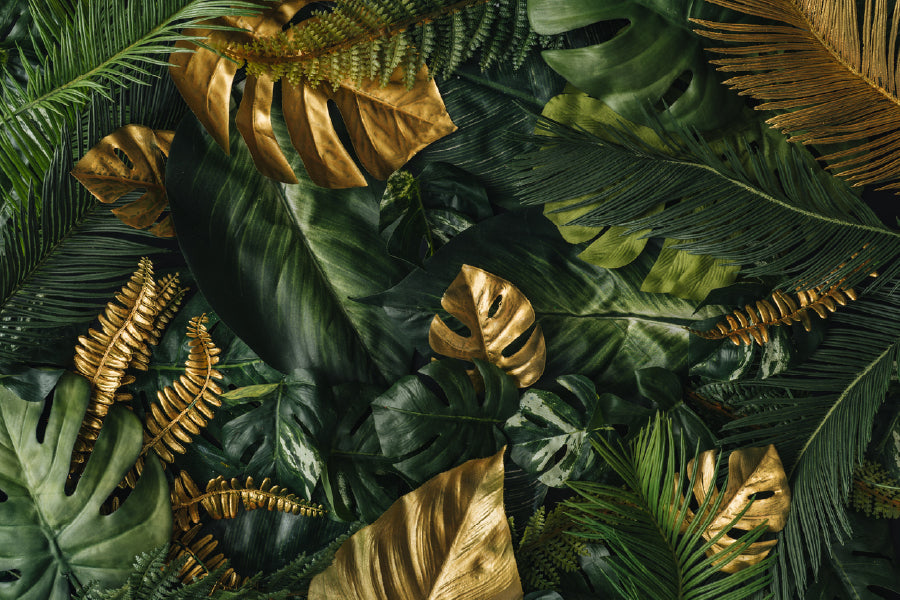 Green & Gold Leaves Closeup View Photograph Print 100% Australian Made