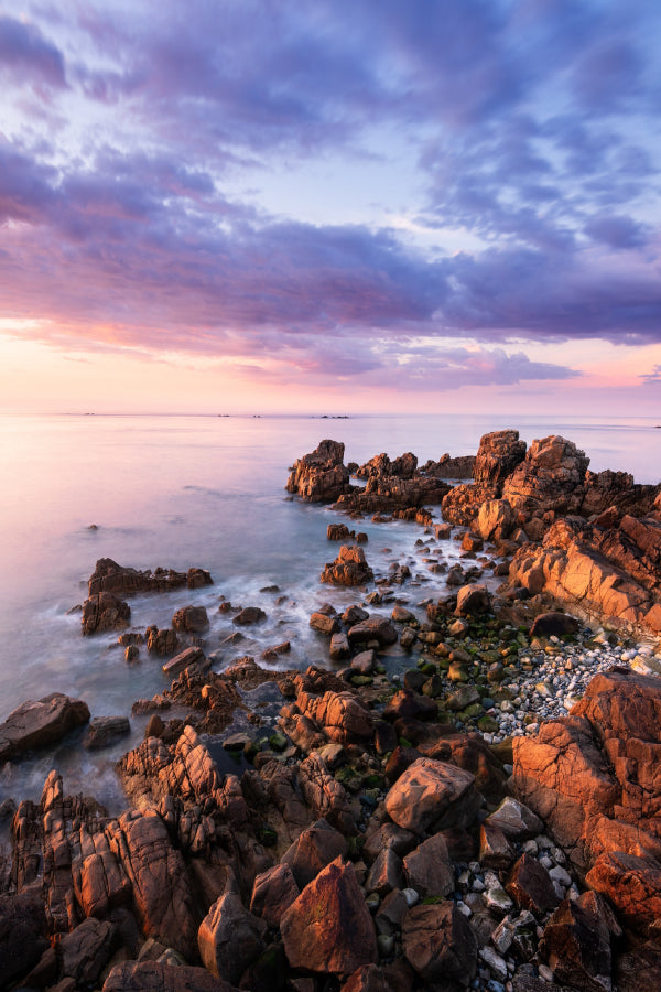 Rocky Seashore Cloudy Sunset View Photograph Print 100% Australian Made